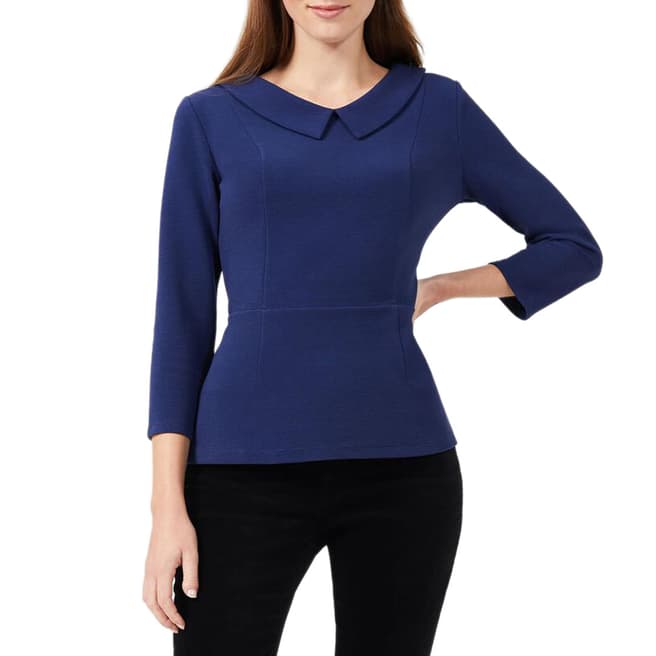 Hobbs London Blue Laurie Cotton Blend Collared Top