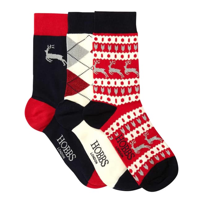 Hobbs London Red Reindeer Cotton Blend Sock Set