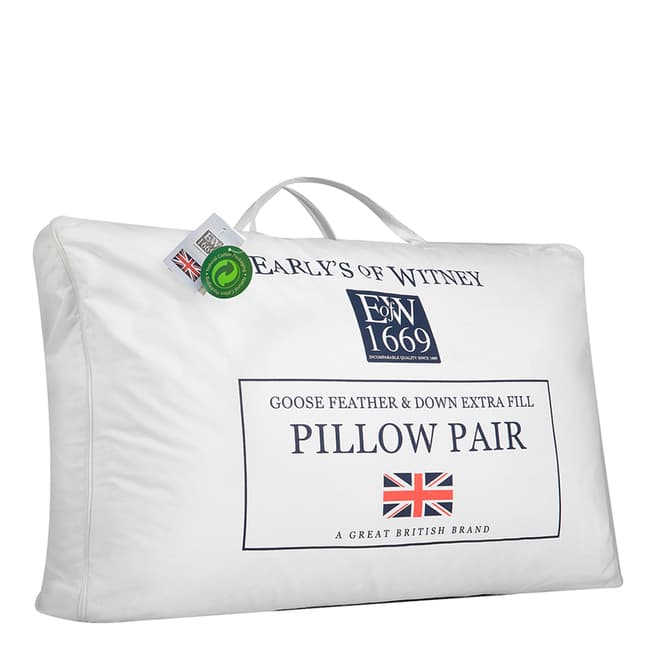 Earlys of Witney Luxury Extra Filled Goose Feather & Down Twin Pair of Pillows