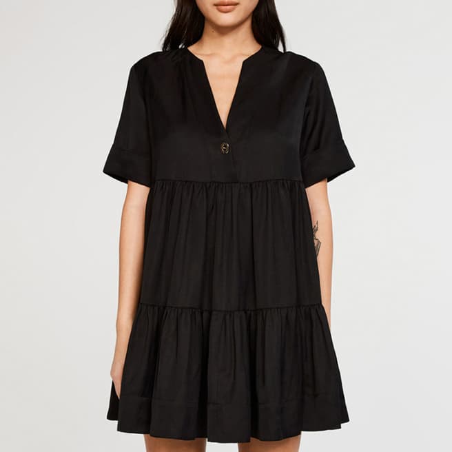Claudie Pierlot Black Rigole Mini Linen Blend Dress