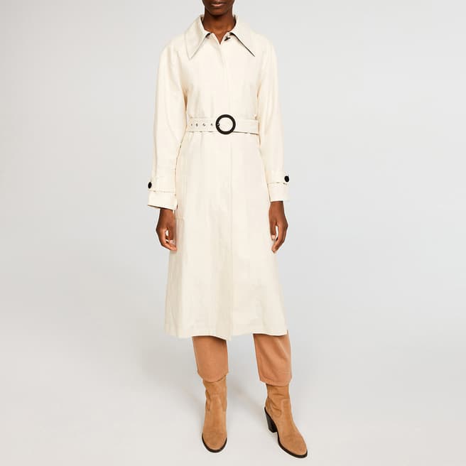Claudie Pierlot Vanilla Gagnant Cotton Linen Blend Trench Coat