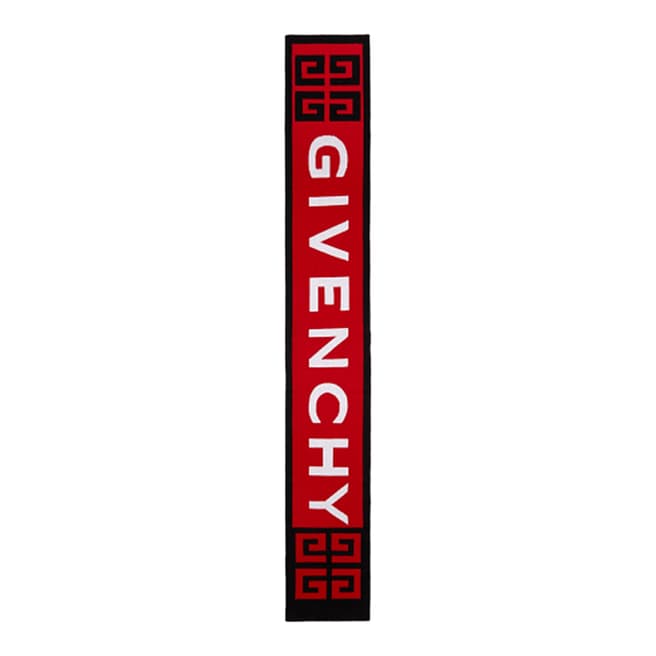 Givenchy Red and Black Cotton Blend Givenchy Reversible Logo Print Scarf