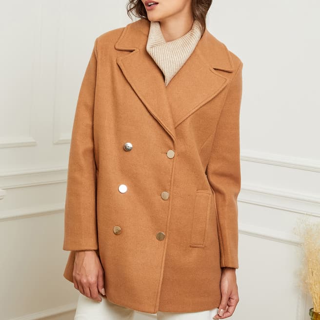 Rodier Brown Button Through Wool Blend Coat 