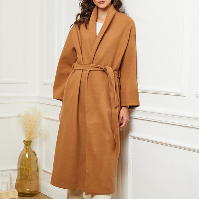 Rodier Brown Belted Wool Blend Coat 