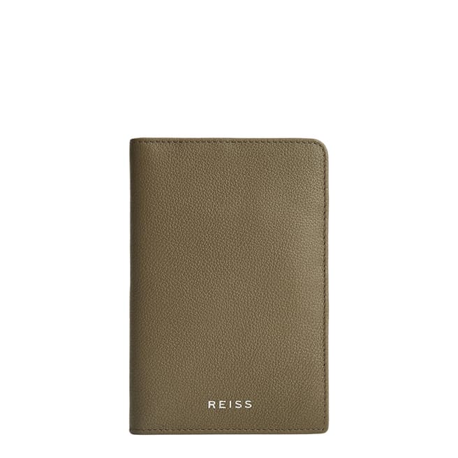 Reiss Taupe Francis Cow Leather Passport Holder