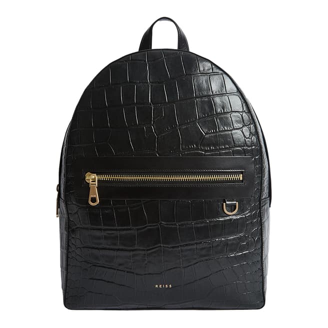 Reiss Black Ethan Croc Cow Leather Backpack