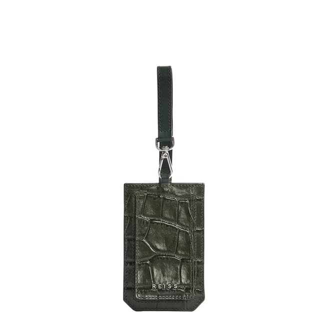 Reiss Green Longford Cow Leather Luggage Tag