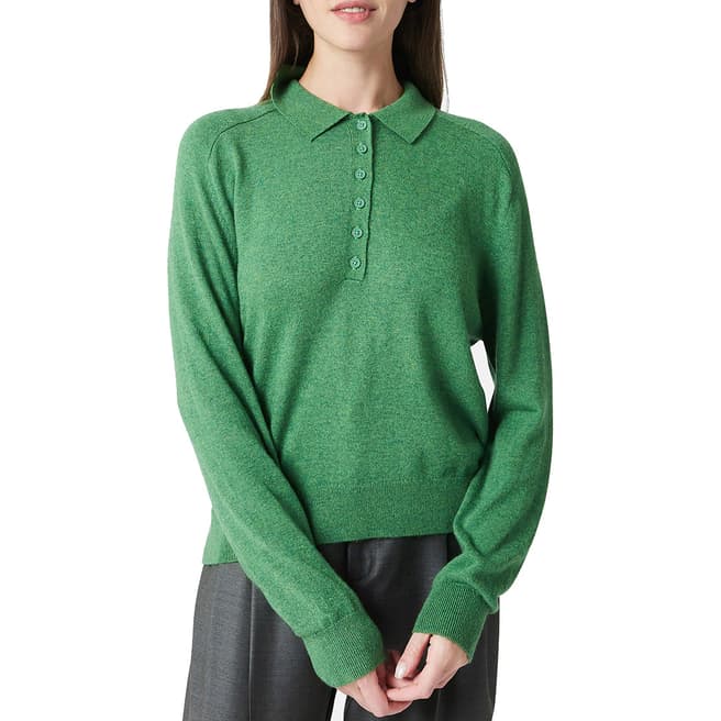 Rodier Green Buttoned Polo Neck Jumper