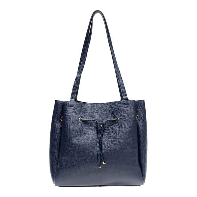 Mangotti Dark Blue Leather Top Handle Bag