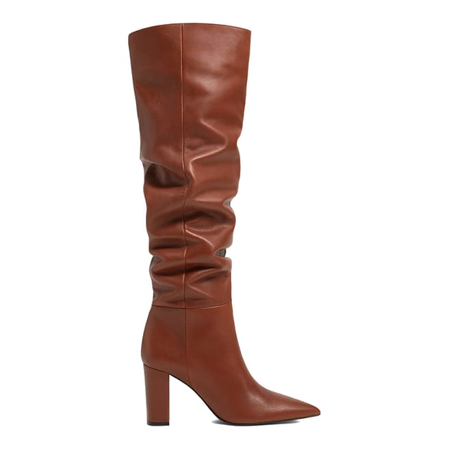 Mango Brown Leather Slouchy Boots