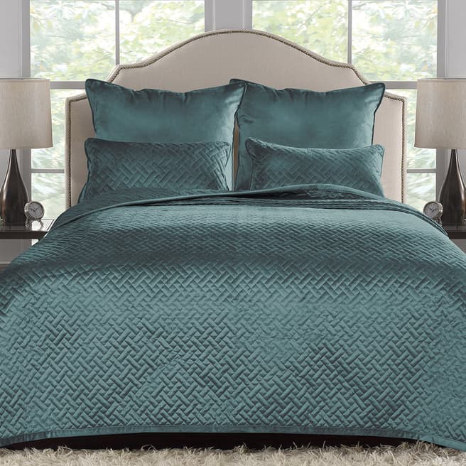 Limited Edition French Velvet 240x220cm Quilted Bedspread, Teal