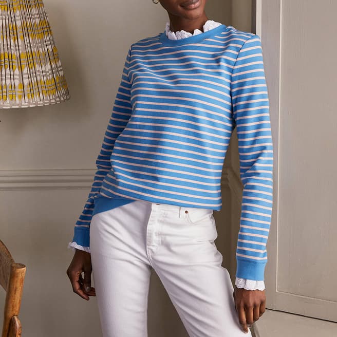 Boden Blue Striped Cotton Sweatshirt 
