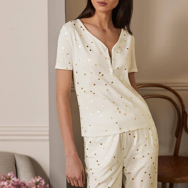 Boden Off White Cotton Blend Pyjama Top