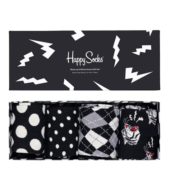 Happy Socks Black/White 4-Pack White Socks Gift Set