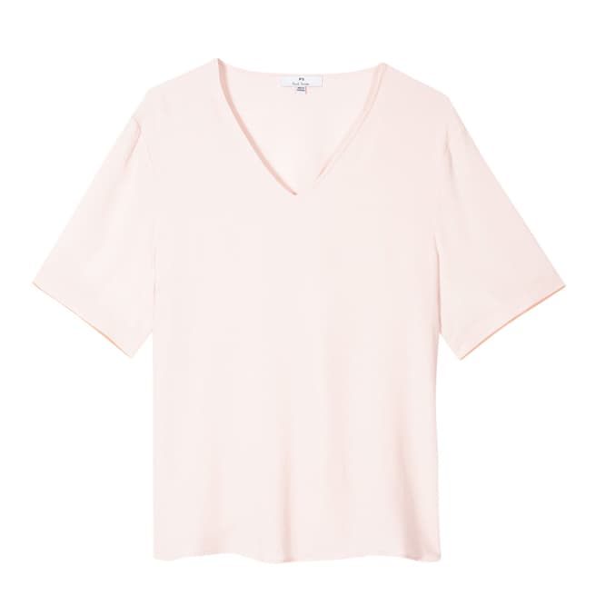 PAUL SMITH Pink V-Neck Silk Blend T-Shirt