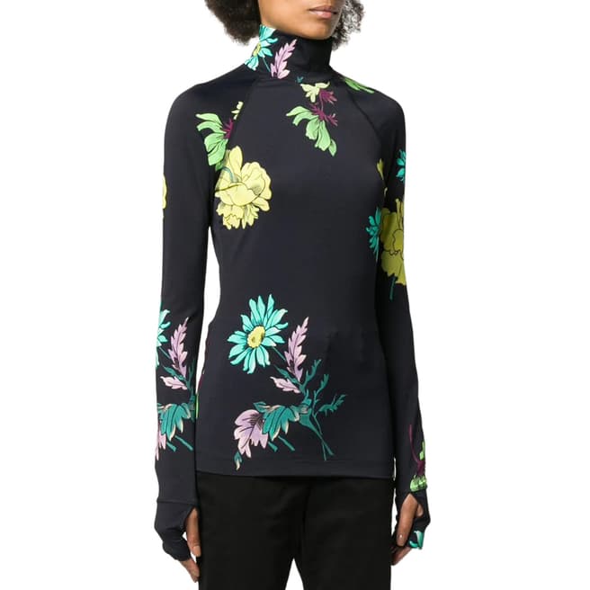 PAUL SMITH Black Floral Roll Neck Stretch Top