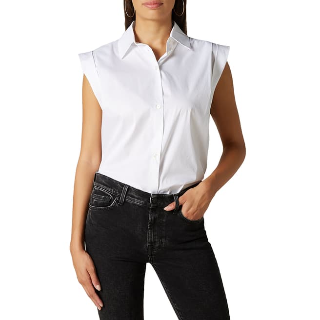 7 For All Mankind White Sleeveless Button Up Shirt