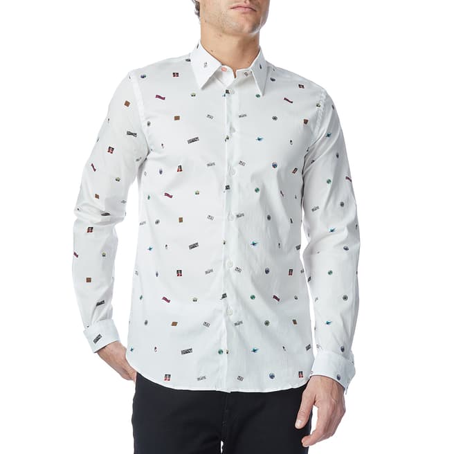 PAUL SMITH White All Over Print Cotton Shirt