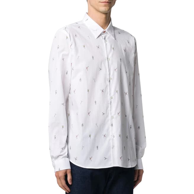 PAUL SMITH White All Over Print Tailored Cotton Shirt