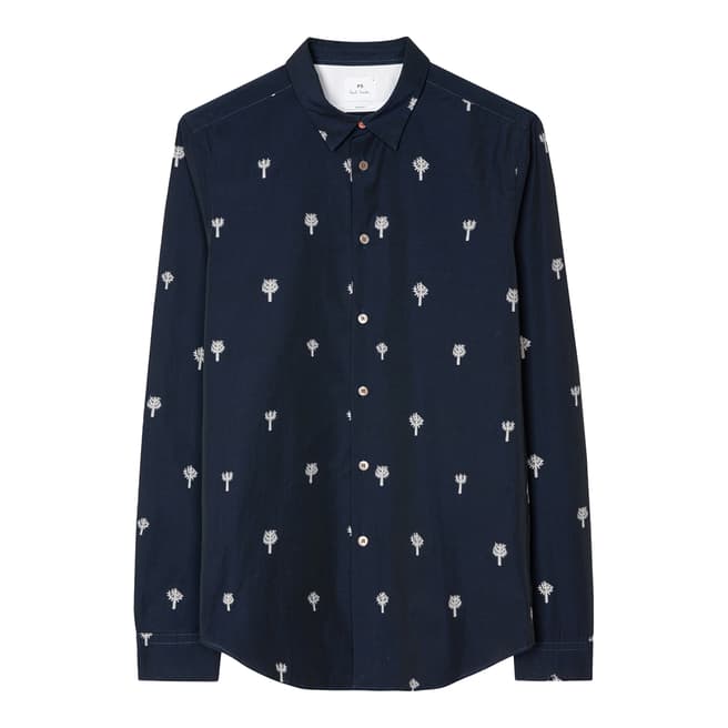 PAUL SMITH Navy All Over Print Slim Fit Cotton Shirt