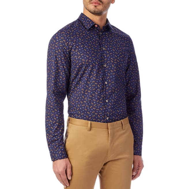 PAUL SMITH Blue All Over Print Slim Fit Cotton Shirt
