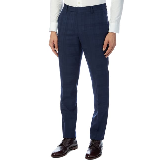 PAUL SMITH Blue Checked Silk Blend Trousers