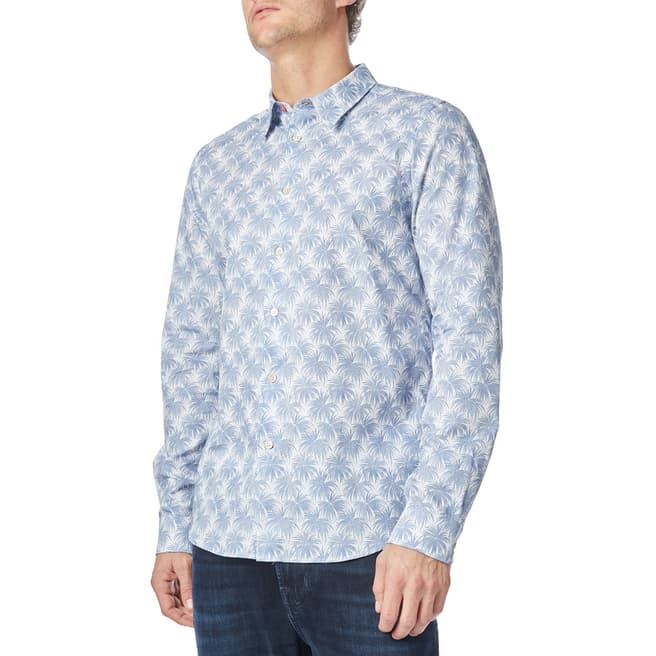 PAUL SMITH Blue Palm Tree Print Tailored Fit Cotton Shirt