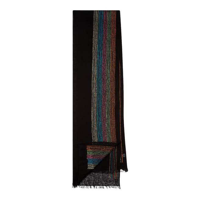 PAUL SMITH Black Embroidered Kantha Scarf