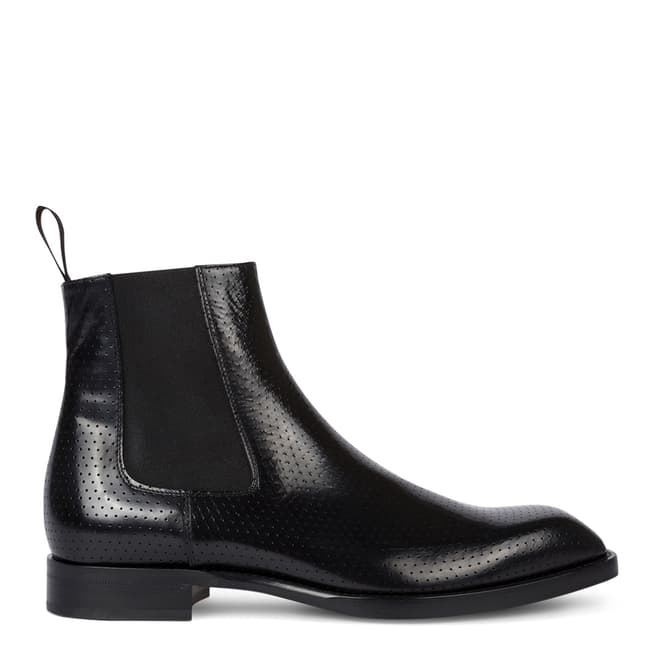 PAUL SMITH Black Hi Shine Leather Perforated Stealth Boots
