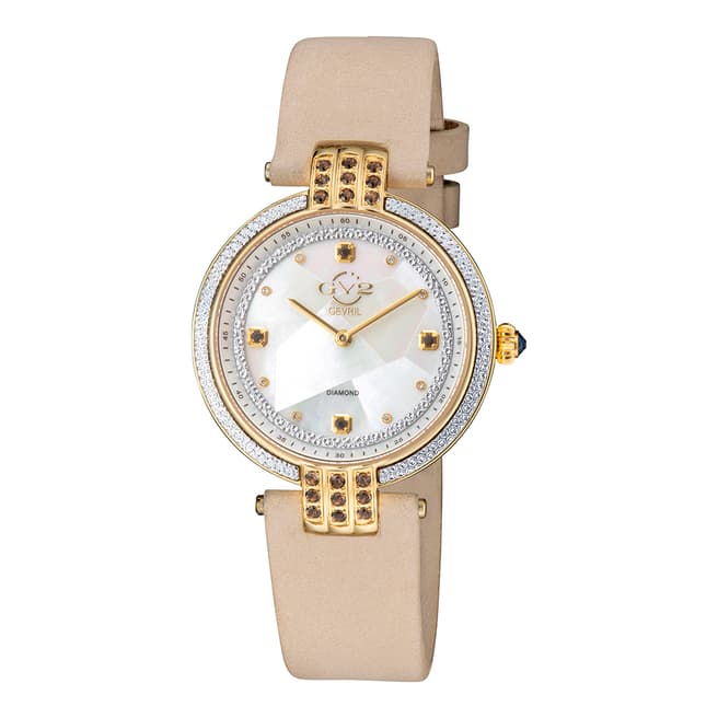 Gevril Women's GV2 Matera White Mother of Pearl Dial Ecru Suede Strap Watch