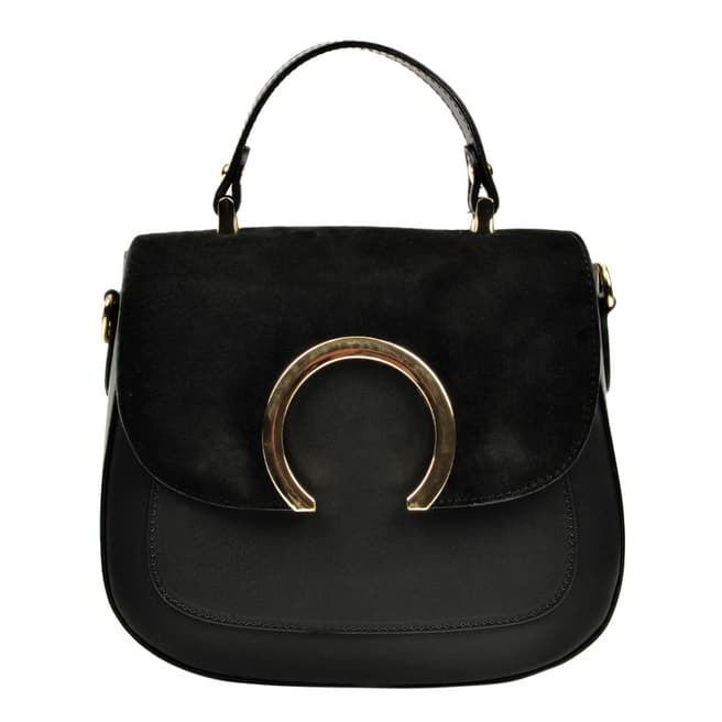 Luisa Vannini Black Leather Top Handle Horseshoe Detail Bag
