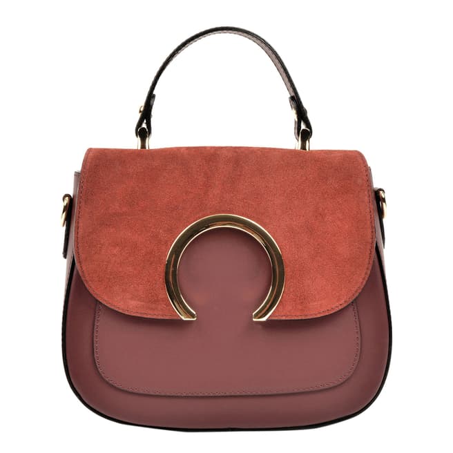 Luisa Vannini Dark Red Leather Top Handle Horseshoe Detail Bag