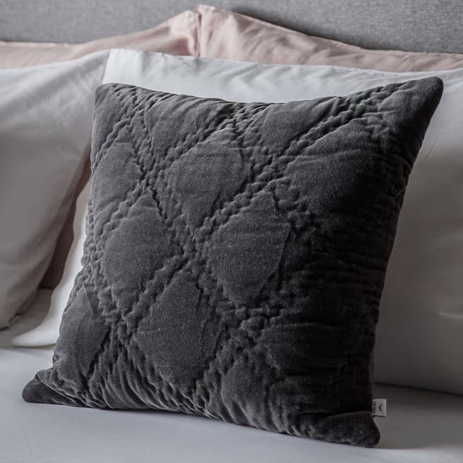 Kilburn & Scott Quilted Cotton Velvet Cushion, Charcoal