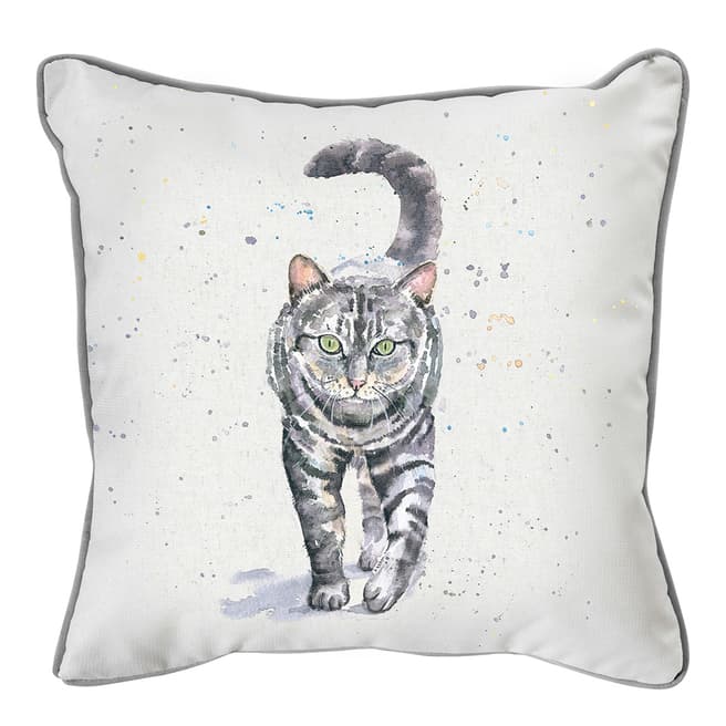 Kilburn & Scott Tabby Cat Watercolour 45x45cm Cushion, Silver
