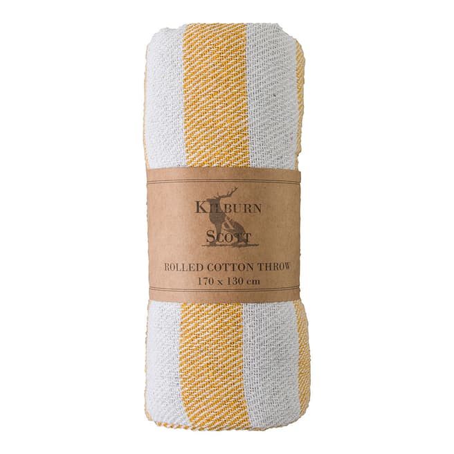 Gallery Living Rolled Cotton Stripe Throw, Ochre