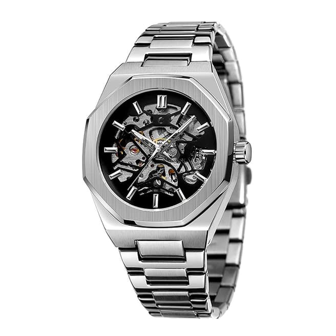 Stephen Oliver Silver Plated Automatic Skeleton Watch