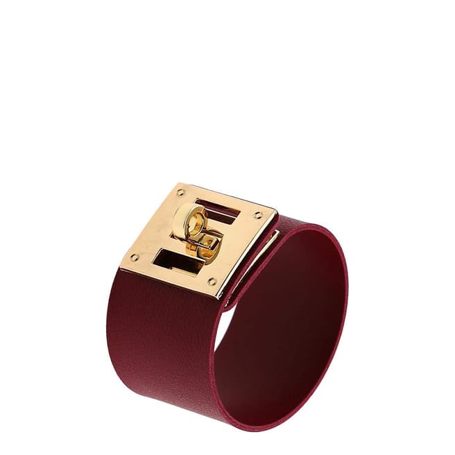 Chloe Collection by Liv Oliver 18K Gold Red Leather Lock Bracelet