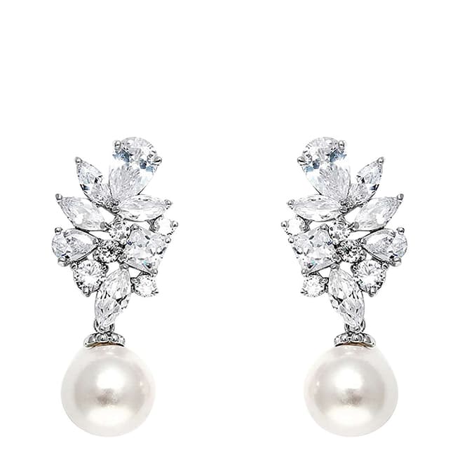 Liv Oliver Silver Cluster Pearl Drop Earrings