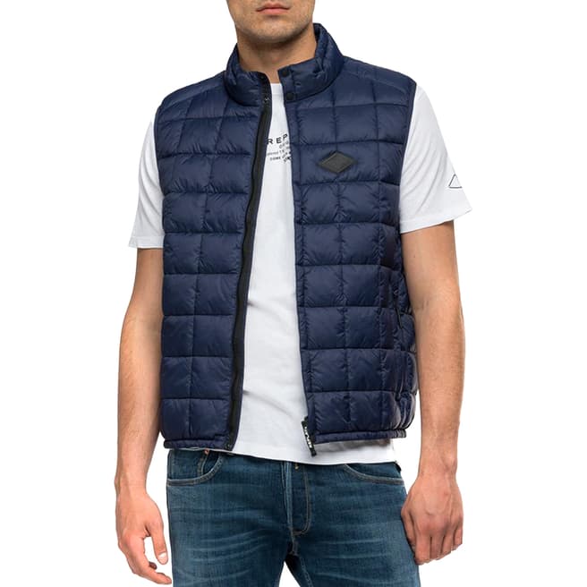 Replay Navy Quilted High Neck Gilet