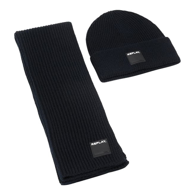Replay Navy Hat and Scarf Set