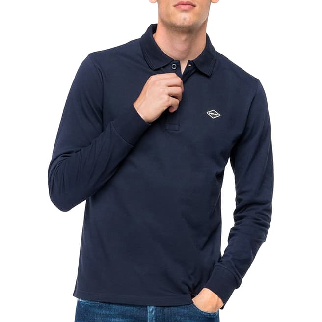 Replay Blue Long Sleeve Stretch Polo Shirt