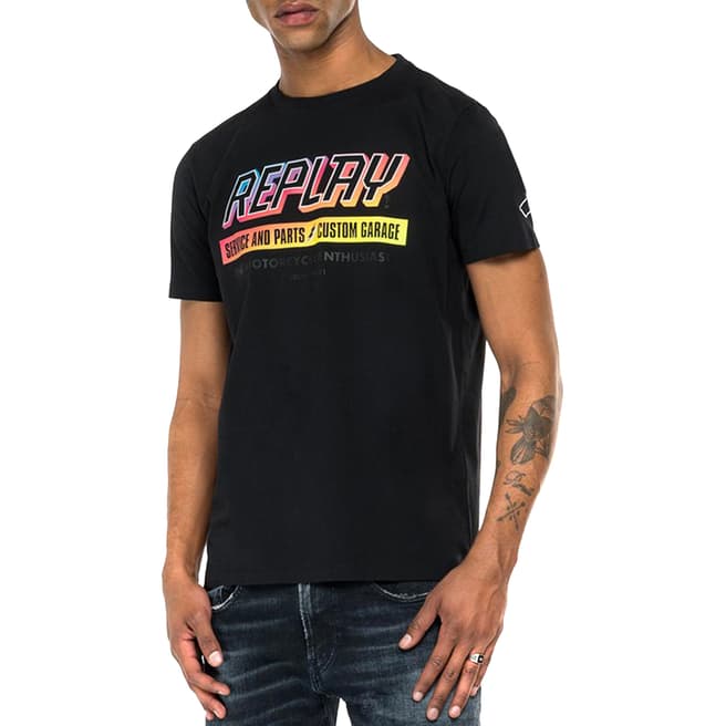 Replay Black Motorcycle Print T-Shirt