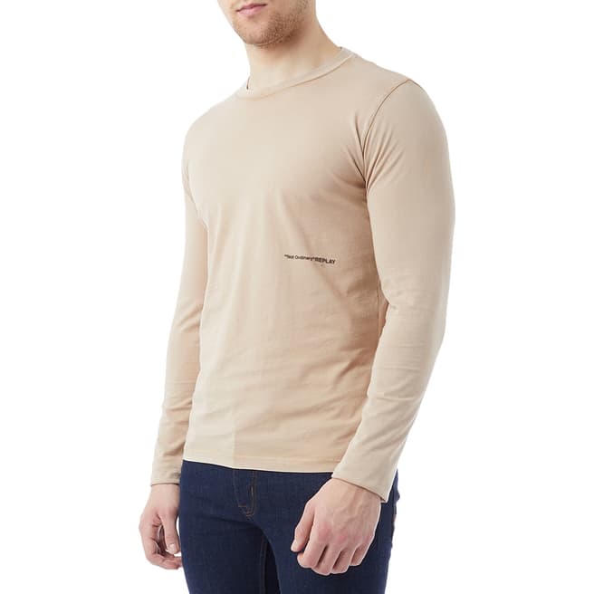 Replay Sand Long Sleeve Cotton T-Shirt