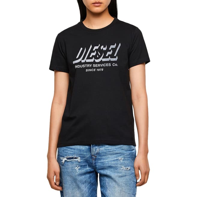 Diesel Black Chest Logo Cotton Blend T-Shirt