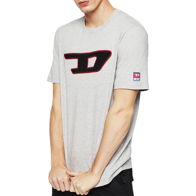 Diesel Grey Large Logo Cotton T-Shirt