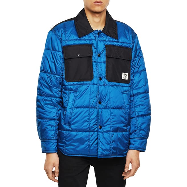 Diesel Blue Quilted Button Up Jacket 