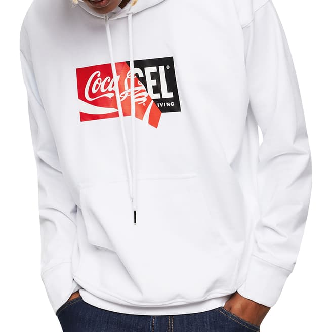 Diesel White Cola Logo Cotton Blend Hoodie