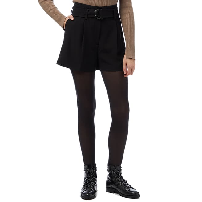 Reiss Black Lana Belted Waist Shorts