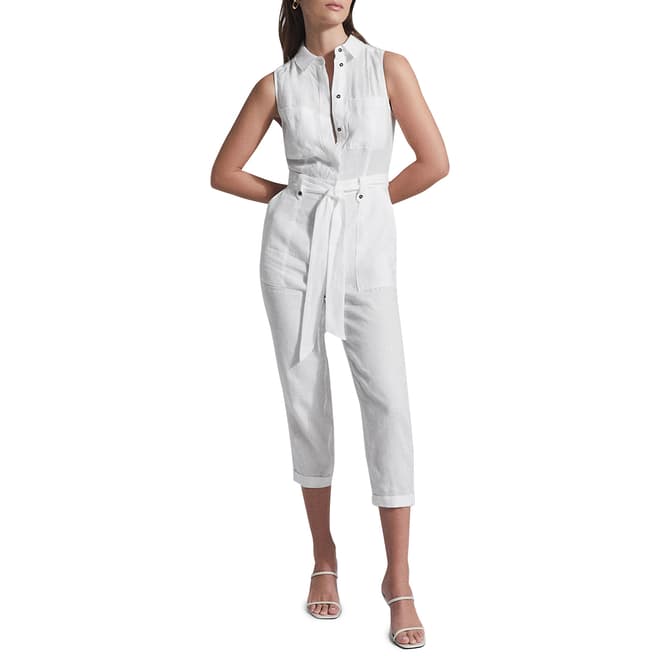 Reiss White Darcey Cropped Cotton Jumpsuit