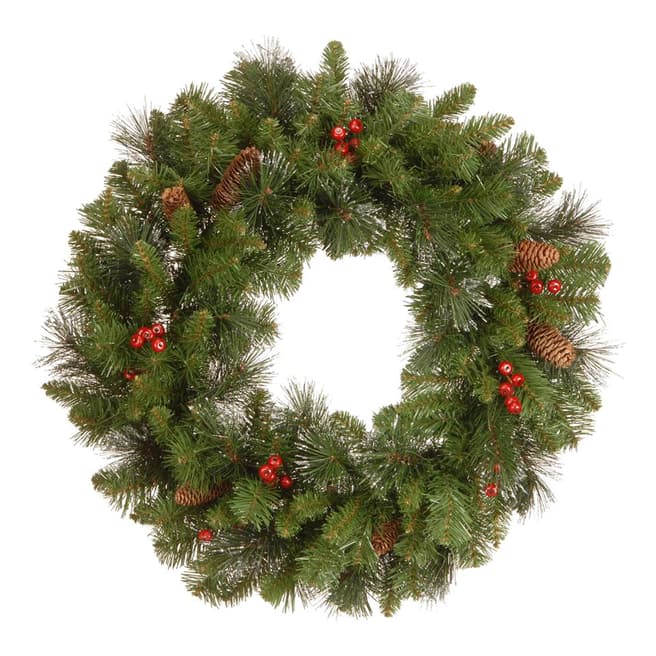 The National Tree Company Crestwood Spruce Hanging Basket 24" with Cones, Berries and Glitter